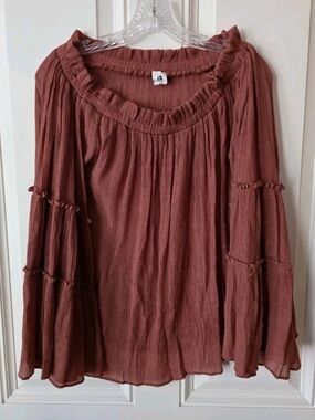 Tiered Ruffle Peasant Blouse in Mauve Rust